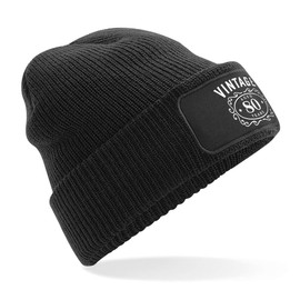 D Design Invent Print! 80th Birthday Hat Gift for Men Vintage Beanie Keepsake Present Gift Idea (Black)