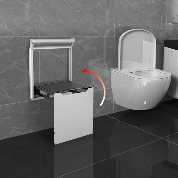 Unbranded Wall Mounted Shower Chair Silvery Aluminum Alloy Foldable Shower