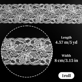 White Lace Ribbon, 3.14Inch Wide Sewing Lace Trim, 5 Yard Elastic Stretchy Lace's Fabric Perfect for Crafting,Sewing Making,Gift Wrapping and Bridal Wedding Decorations