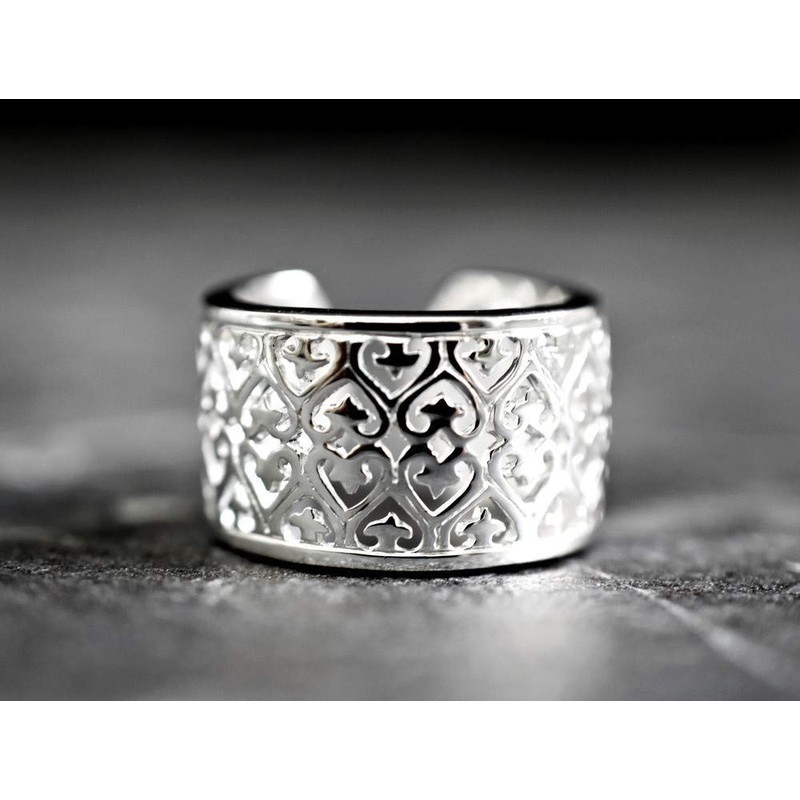 Silver Women's Heart Ring Wide 925 Sterling Size Adjustable Ornament