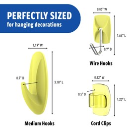 Command Gemischte Haken, 9 Zitronenhaken, 13 Streifen (2 mittelgroße Designer-Haken, 4 mittelgroße Innenstreifen; 3 kleine Drahthaken, 4 kleine Innenstreifen; 4 transparente runde Kordel-Clips, 5
