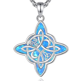 AEONSLOVE Witch Knot Necklace Women's 925 Silver Irish Celtic Knot Chain with Moonstone Obsidian Witch Pendant Witch Knot Jewellery, Sterling Silver Sterling silver Opal blue