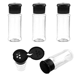 SaktopDeco 3 OZ Plastic Spice Jars Bottles with Black Sifter Caps Seasoning Jars Set Shaker Lids for Condiment Storing Spice