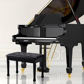 FILISITE Duet Piano Bench with Storage, Wooden Piano Stool with Waterproof Padded Cushion, Bench Seat for Vanity, Living Room, Bedroom (Black)