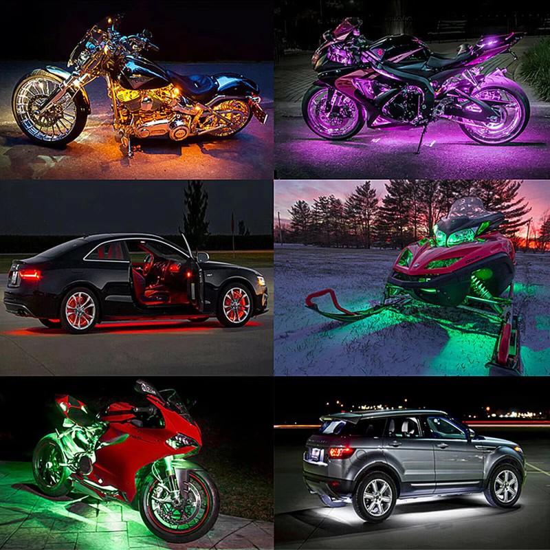 XUKEY 12Pc Motorcycle RGB LED Neon Under Glow Light Strip