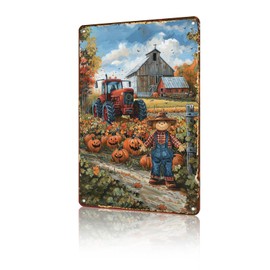 GJXFTPTTBD Pumpkin Metal Tin Sign Pumpkin Tractor Fall Thanksgiving Decor Vintage Sign For Family Bar Farm Thanksgiving Decorations 12 * 8in