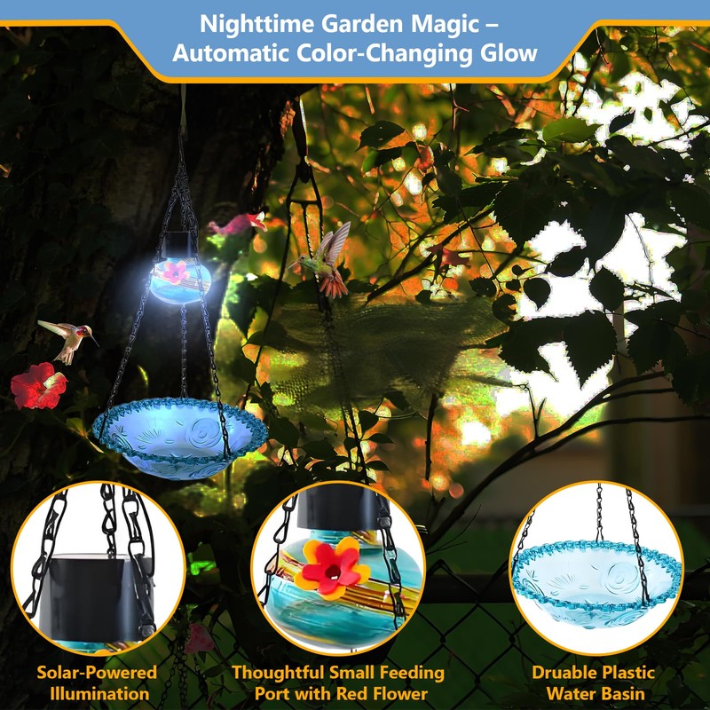 Solar Hummingbird Feeder - Outdoor Hanging Bird Food Feeder with