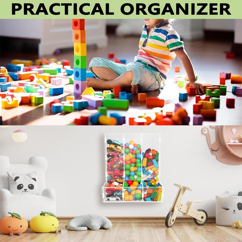 Montex Acrylic Wall Toy Dispenser, Acrylic Wall Storage, (Triple Compartment)