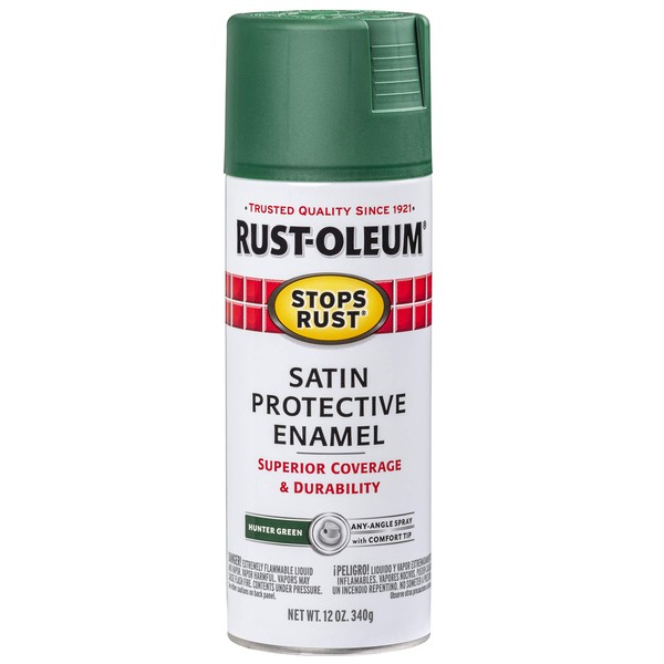 Rust-Oleum 7732830 Stops Rust Spray Paint, 12 Ounce (Pack of 1), Satin Hunter Green