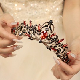 Rannyrena Silver Crystal Tiaras and Crowns for Women Sparkling Rhinestone Queen Crowns Princess Birthday Wedding Bridal Hair Accessories (Dark gold-red, Standard)