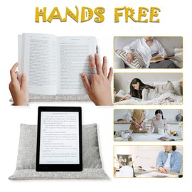 Book Holder for Reading in Bed, Pillow Stand Laying Down for Lap Tablet Reader Accessories Gifts for Book Lovers E-Readers, Universal Fit for Desk Office/Kitchen/Bedside, Light Grey