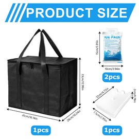 35L Foldable Cool Bag, Reusable Thermal Bag, Picnic Bag, Lunch Bag with 2 Ice Packs and 1 Small Ice Pack for Beach/Picnic/Outdoor