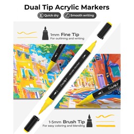JusArt 60 Colors Dual Tip Acrylic Paint Pens Markers, Brush and Fine Tip, Premium Paint Pens for Wood, Canvas, Egg, Stone, Fabric, Rocks, Metal, Glass, Ceramic, DIY Crafts Making Art Supplies Gifts