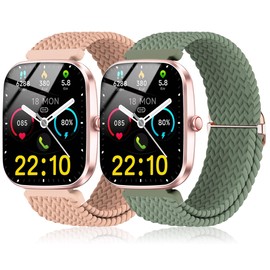 2 Pack Braided Band Compatible with Nerunsa P66D/Popglory P66/NiUFFiT P66/Ddidbi P66D/Aptkdoe P66D/Hendari P66/Dotn P66 Smartwatch Women Men, Adjustable Replacement Strap for P66 Smartwatch Bands