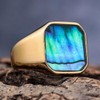 Renning Abalone Shell Signet Rings for Men Women Stainless Steel