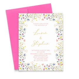 Colorful Watercolor Wildflowers Wedding Invitations Customized Wedding Invite Set, Floral Wedding Invites, Sweet Floral Wedding Invitation with Flowers, Your choice of Quantity and Envelope Color