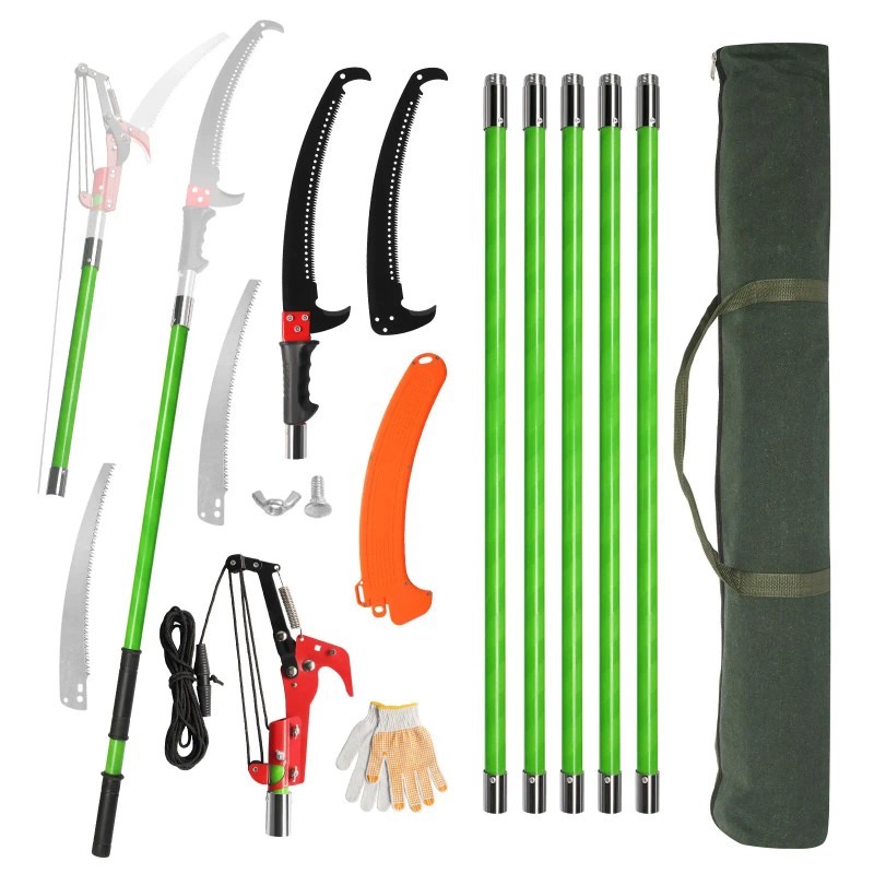 24ft Lightweight Manual Pole Saw Set with Sharp Steel Blade