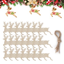 20PCS Wooden Christmas Tree Decorations, Reindeer Christmas Crafts for Kids, Baubles Christmas Decorations, Wood Tags Ornaments with Twines Ropes for Hanging Xmas Tree Decor&Art Crafts DIY Gift(Elk)