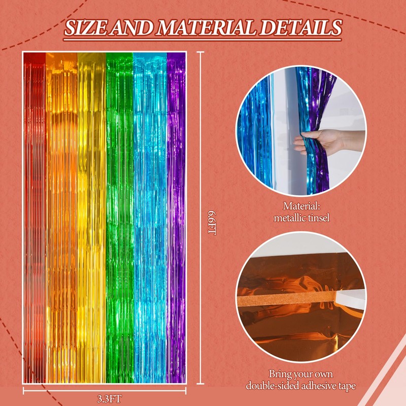 DECOCKRAT 2 Pack Foil Fringe Backdrop - Combo Rainbow Shiny