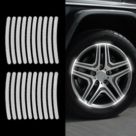 RGOAANC 20PCS Reflective Car Wheel Decorative Stripe Stickers, Reflective Car Decal, Anti-Scratch Reflective Rim Stickers, Night Safety Warning Car Stickers Universal for Vehicles Motorcycles (White)
