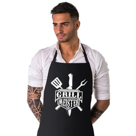 ELANI Barbecue Apron for Men | Grillmeister | High-Quality Cotton | Barbecue Accessories Men Gift for Father's Day BBQ Apron | BBQ Apron for Men | BBQ Apron, black