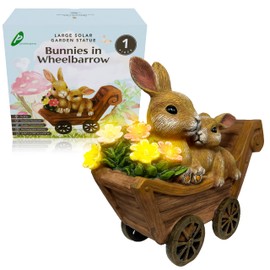 PRETMANNS Bunny Solar Garden Statues, Garden Decor for Outside, Yard Decorations Outdoor, Patio Decorations & Front Porch Decor, Gifts for Moms, Rabbit Outdoor Statue for Garden, Garden Gift – Medium