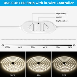 Gingsow USB COB LED Strip 5V Natural White 4000K 3.28ft/1M, Dimmable Density 320LEDs COB LED Light Strip Flexible Cuttable LED Strip for TV Backlight, Sewing Machine, Bedroom, Mirror