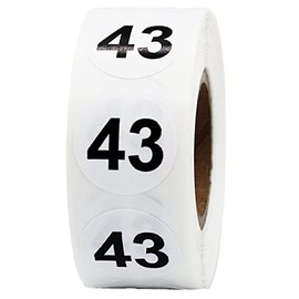 White Number 43 Stickers 0.75 Inch 19 mm Round 500 Count