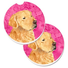 Caroline's Treasures Pink Golden Retriever Set of 2 Cup Holder Car Coasters SS4752-PKCARC, 2.56, Multicolor