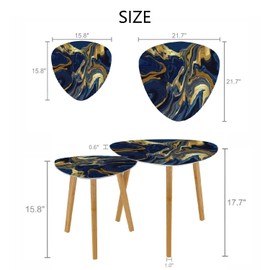 DQWIJAKX91 Small Coffee Nesting Table Luxury Blue Marble Gold Abstract Texture Indigo Ocean Blue marbling Modern Minimalist Side Table Triangle End Tea Table Center Table Set of 2Living Room Bedroom