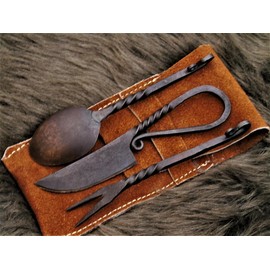 Medieval Cutlery Set, Hand-Forged Medieval Cutlery 601EA, Black