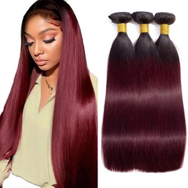 30 32 34 Inch Burgundy Bundles DiexrLamx Hair Ombre Straight Bundles Peruvian 1B99J Bundles Remy Hair Unprocessed Virgin Hair Two Tone Black And Wine Red Bundles