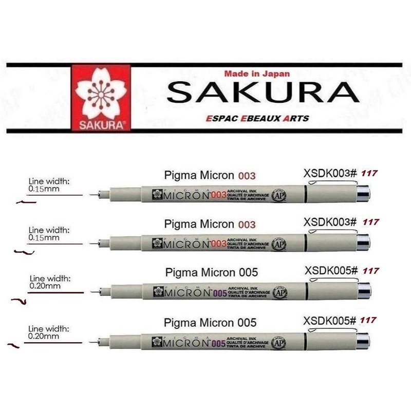 Sakura Pigma Micron Sepia 003 .003. 005. 005 Fineliner Pens