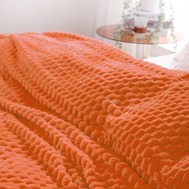 Puncuntex Burnt Orange Throw Blanket 108"×90" inches Fuzzy 3D Jacquard Decorative Flannel Fleece Super Soft Plush Cozy Blanket for Couch Sofa Chair Lightweight