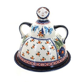 Blue Rose Polish Pottery Floral Butterfly Cheese Lady