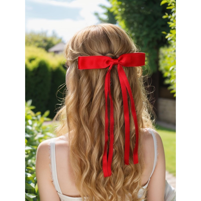 4pcs Ribbon Bowknot Hair Clips for Women with Long Tails,