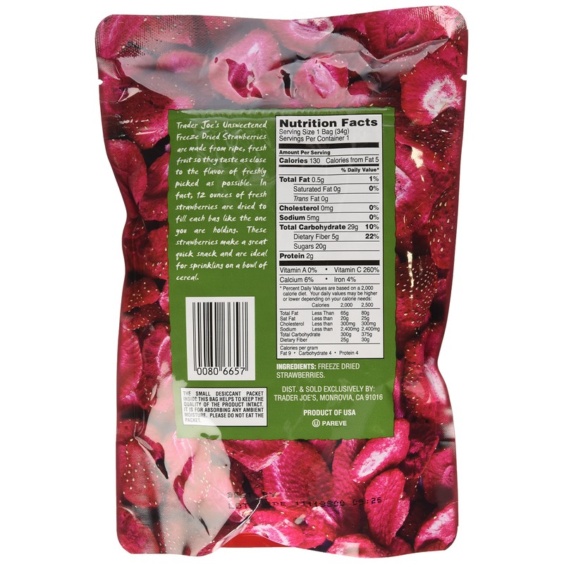Trader Joe's Dried Fruit Freeze Dried Strawberries Unsweetened and Unsulfured