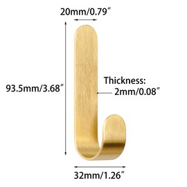 kaileyouxiangongsi Bathroom Towel Hook, Adhesive Hooks,Brass Towel Coat Clothes Hooks, for Bath Kitchen Garage, No Drill, Waterproof & Rustproof (4-Pack)