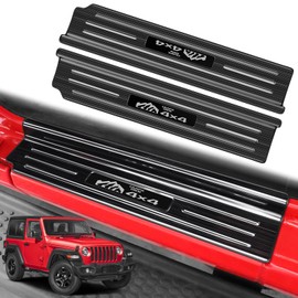 DWKJMYCP 2PCS Door Sill Guard for Jeep Wrangler 2018-2026 JL JLU & 2020-2026 Gladiator JT Accessories Stainless Steel Door Sill Protector,Sport Rubicon 2 Door Entry Guard Full Coverage(Black Brushed)