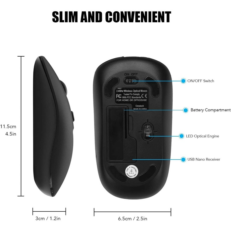 Wireless Mouse, 2.4G Slim Portable Wireless Mouse for Laptop Silent