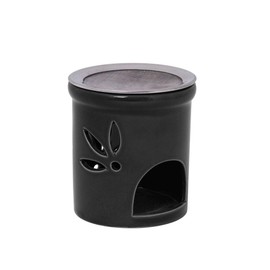 Bitto Duo Incense Burner for Loose or Liquid Incense, in Black with Ceramic Dish and Stainless-Steel Sieve, Height 11 cm, Diam. 9 cm