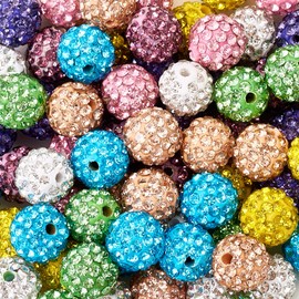 FASHEWELRY 120pcs Colorful Rhinestone Beads for Baseball Necklace, 10mm Sparkle Round Disco Ball Beads Diamond Clay Focal Beads for Pens Necklace Earring Easter Craft Supplies