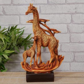 MAISONICA Giraffe Mother & Calf Wood Effect Resin Figurine Ornament 32.5cm