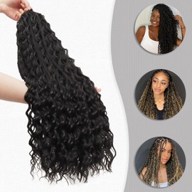 Goddess Box Braids Crochet Hair, 18 Inch 7 Packs Boho Crochet Box Braids Crochet Hair for Women,Pre Looped Bohemian Crochet Box Braids Braiding Hair Extensions, 1B