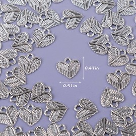 Framendino, 100 Pieces Angel Wings Charms Feathers Vintage Alloy Heart Shape Wing Dangle Pendants for DIY Bracelet Necklace Jewelry Making Supplies Gifts