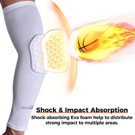 COOLOMG Padded arm sleeve compression elbow pad basketball volleyball football White L, single sleeve