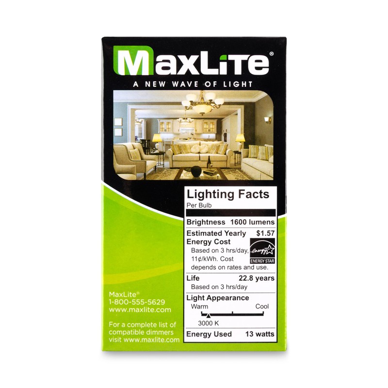 Maxlite E13A19DLED30/G2T LED Light Bulb, 13W A19 Omnidirectional E26 Bulb,