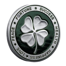 Lucky Coin with Good Luck Four Leaf Clover and Elephant and Lucky Symbols Commemorative Coin