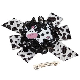 WEBB DIRECT2U Girls 4.5" Daisy Holstein Milk Cow Farm Girl Hair Bow French Clip Barrette