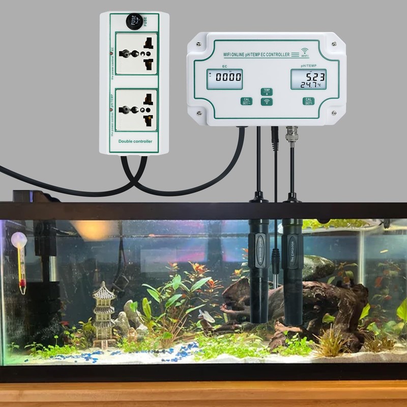 WiFi pH/EC/Temperature Monitor for Hydroponics, Dual Plugs System pH EC